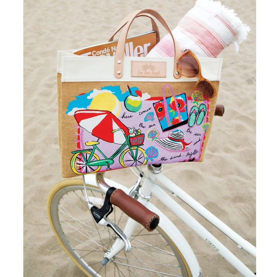 Life Is A Beach East West Burlap Tote - Image 4