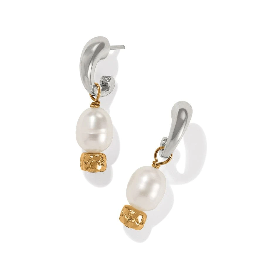 Meridian Petite Pearl Two Tone Post Hoop Earrings - Image 2